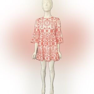 MANGANO NEW WITHOUT TAGS WHITE ORANGE EYELET DRESS